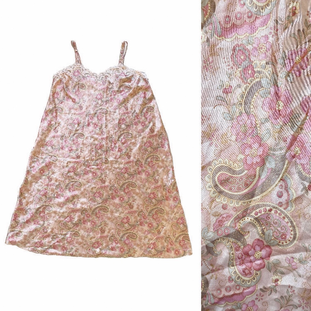 CABERNET Sleepwear Floral Paisley Satin Slip Dress Nightgown 3X Pink Full Length
